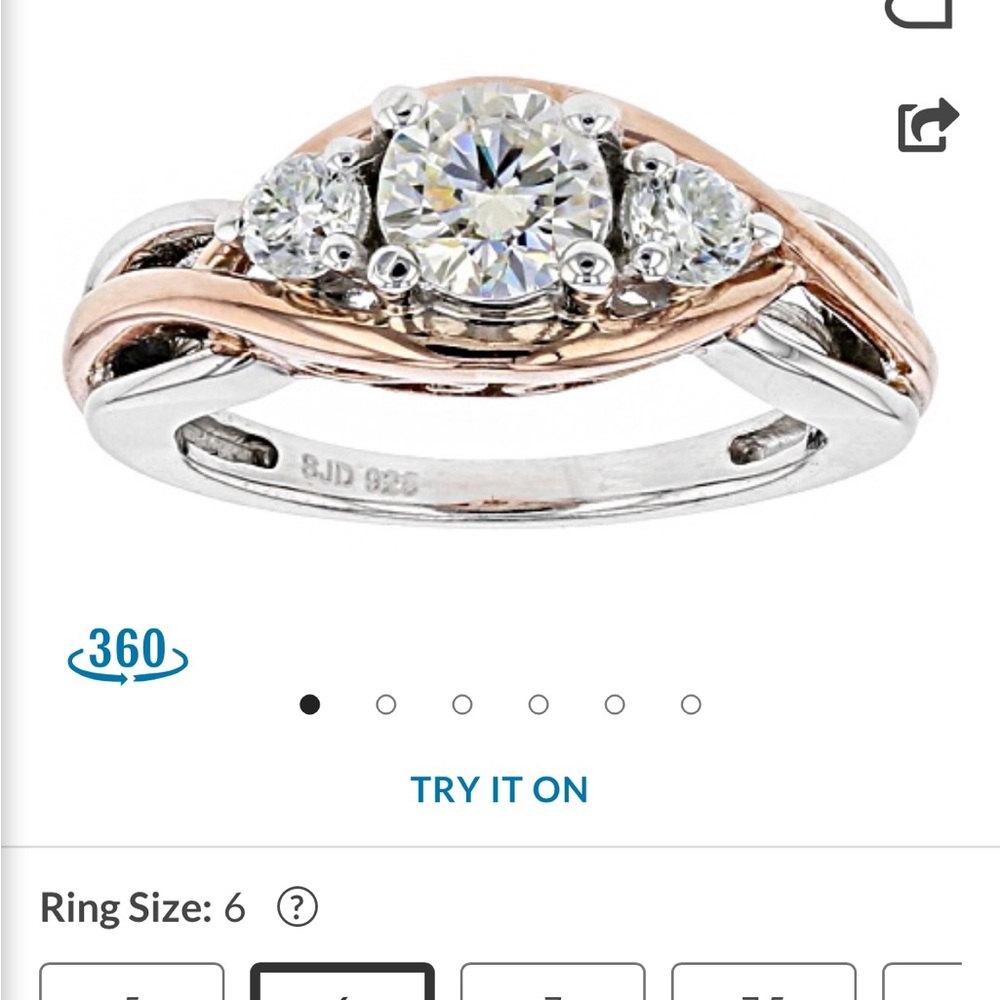 JTV Two-Tone Silver and Gold Moissanite Ring size 6